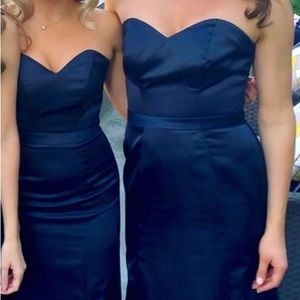 Navy silk trumpet bridesmaids dress
